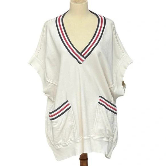 We The Free Free People Ivory Ivy Oversized V-Neck Sweater Vest Size Medium NWT - Picture 6 of 13